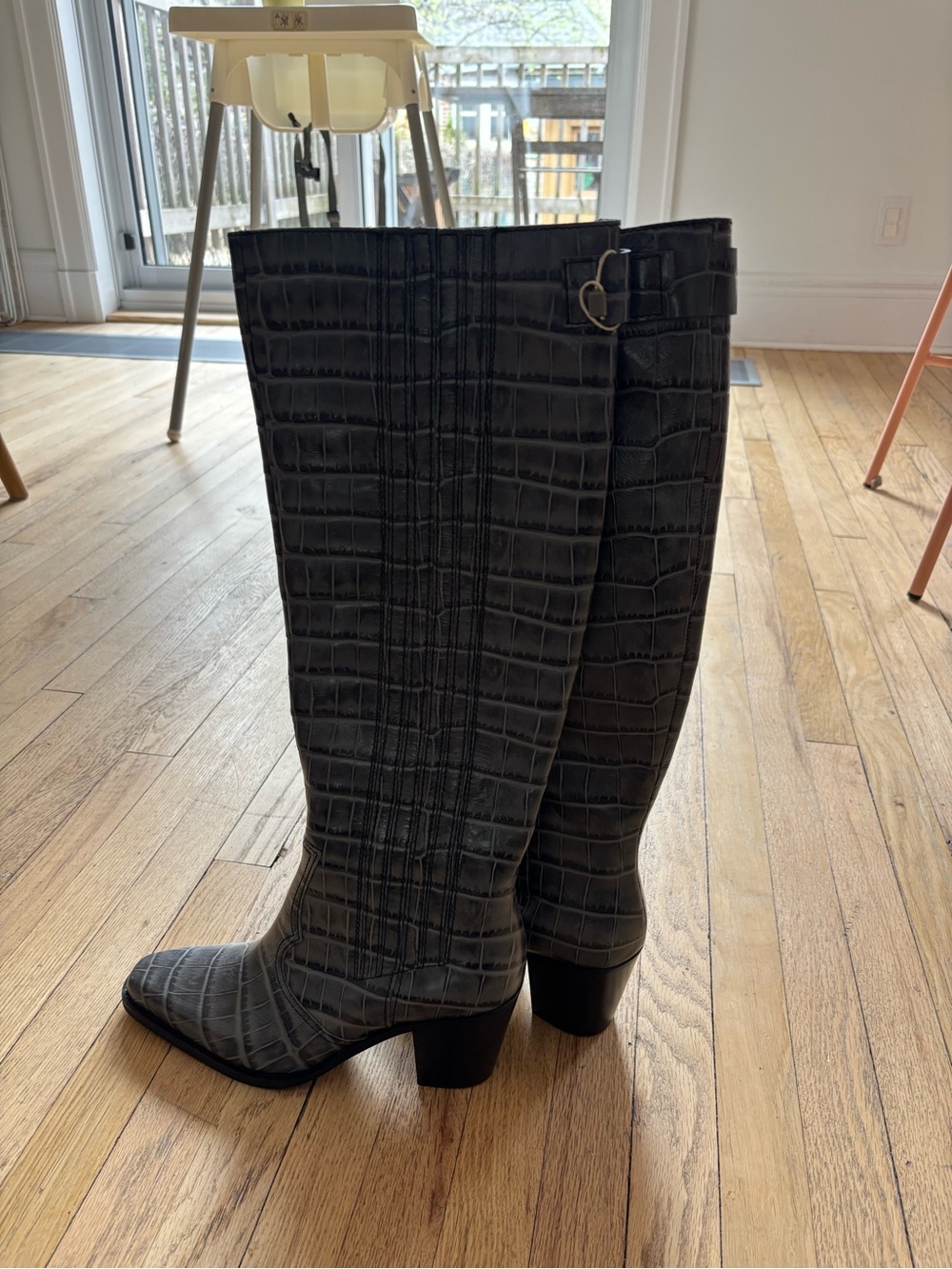 Ganni Black Croc-Embossed Over-the-Knee Boots